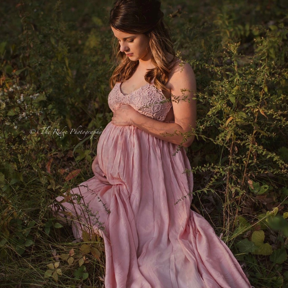 Long pink open back maxi dress